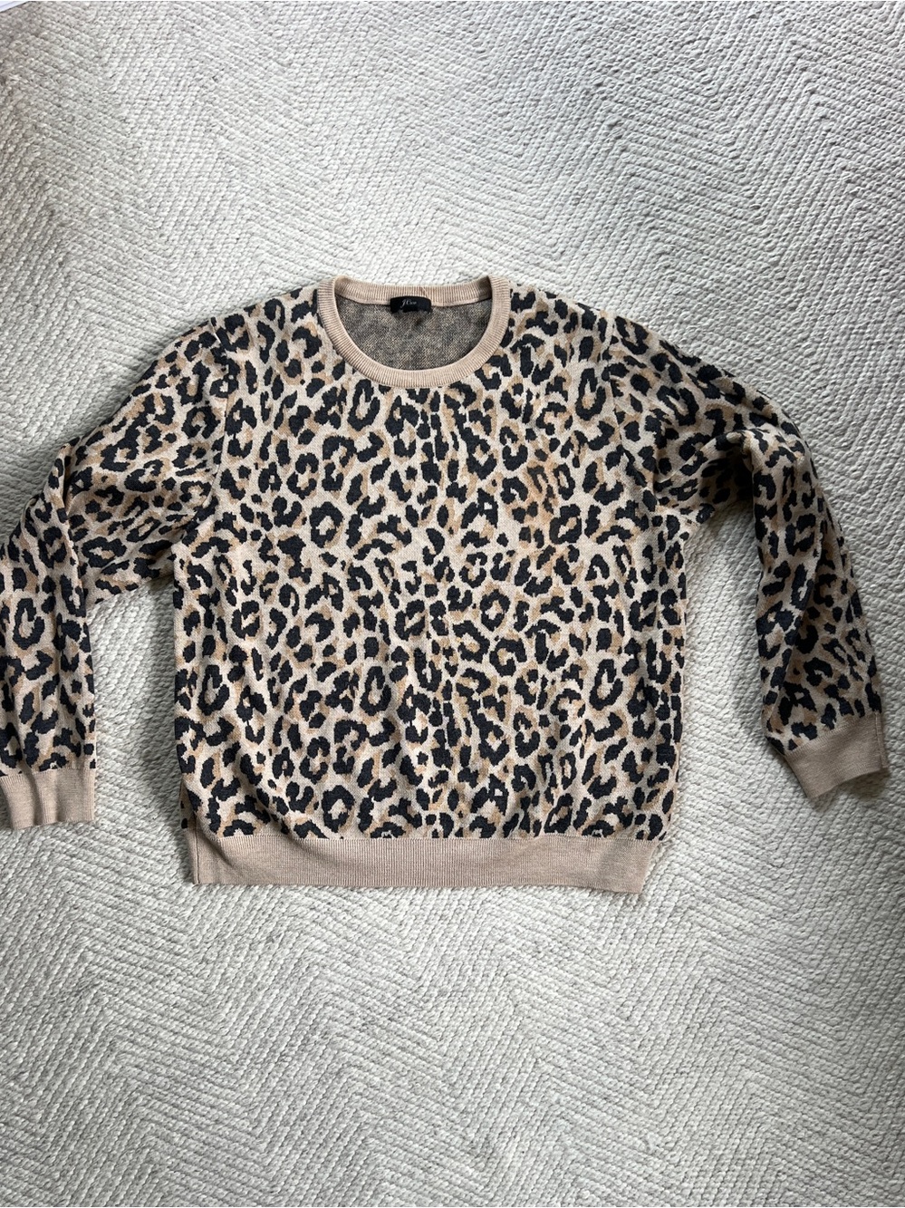 J.Crew 100% Merino Wool Leopard Animal Print Crewneck Sweater XL